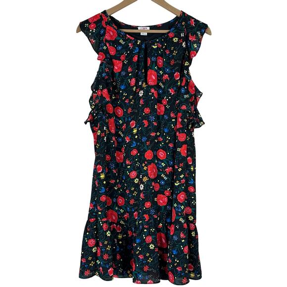 J. Crew Mini Dress Womens S Black Floral Ruffle Sleeveless Cottagecore Whimsy - Picture 2 of 6